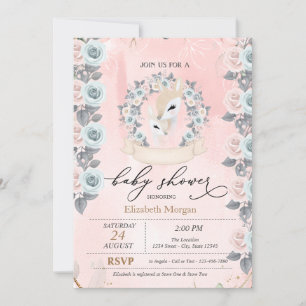 Cute Baby Deers Border Roses Baby Shower Invitation