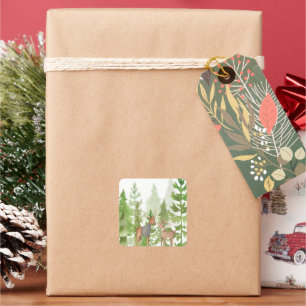 Cute Baby Deers in Woodland Forest   Square Sticker