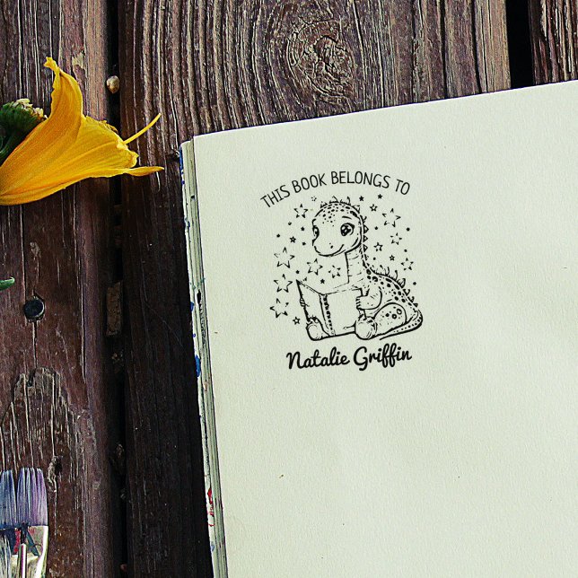 Cute Baby Dino Bookplate Rubber Stamp (Creator Uploaded)