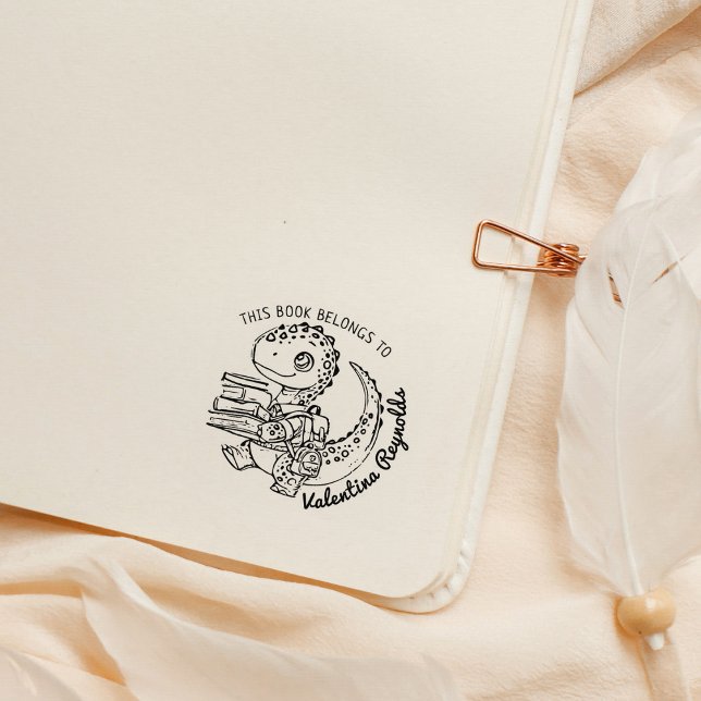 Cute Baby Dino Bookplate Rubber Stamp (Creator Uploaded)