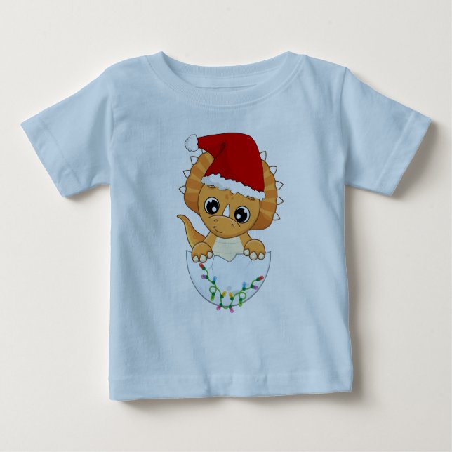 Cute Baby Dino Christmas Baby T-Shirt (Front)