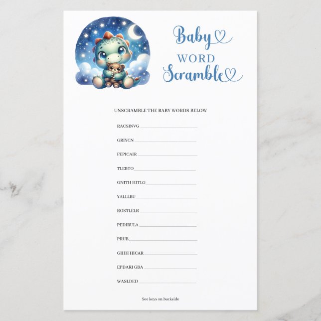 Cute baby dino hugging bear Baby Word Scramble (Front)