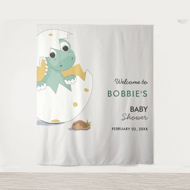 Cute Baby Dino in Egg Neutral Baby Shower Backdrop (Front)