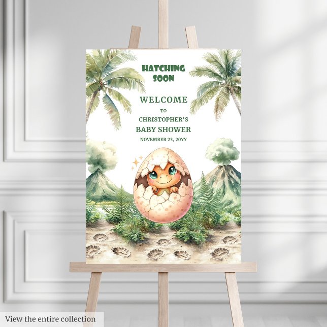 Cute Baby Dino Shower Welcome Hatching Soon Sign (Cute Baby Dino Shower Welcome Hatching Soon Sign)