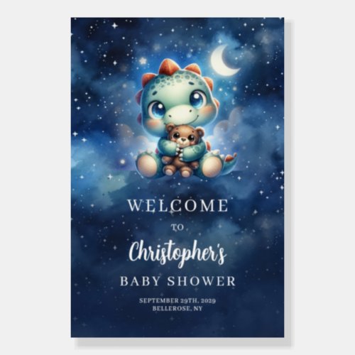 Cute baby dino starry night Baby Shower Welcome Foam Board