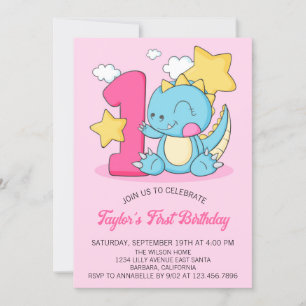 Cute Baby Dinosaur 1st Birthday Party Invitation