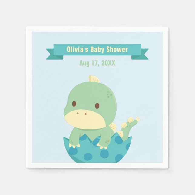 Cute Baby Dinosaur About to Hatch Party Supplies Paper Napkins (Front)