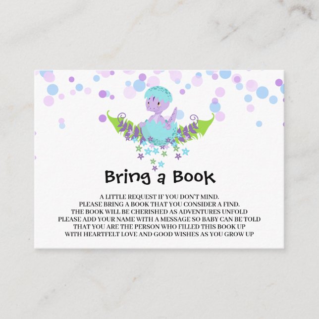 *~* Cute Baby Dinosaur Baby Shower Bring a Book Enclosure Card (Front)