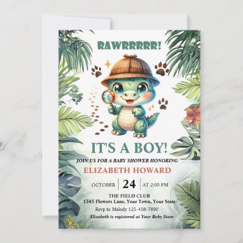 Cute Baby Dinosaur Baby Shower Invitation