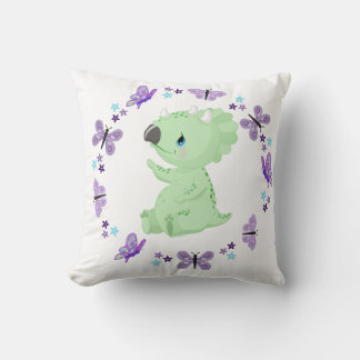 Cute Baby Dinosaur & Butterflies - Throw Pillow
