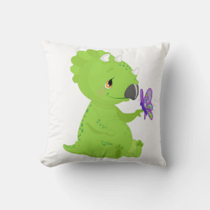 Cute Baby Dinosaur & Butterfly Throw Pillow