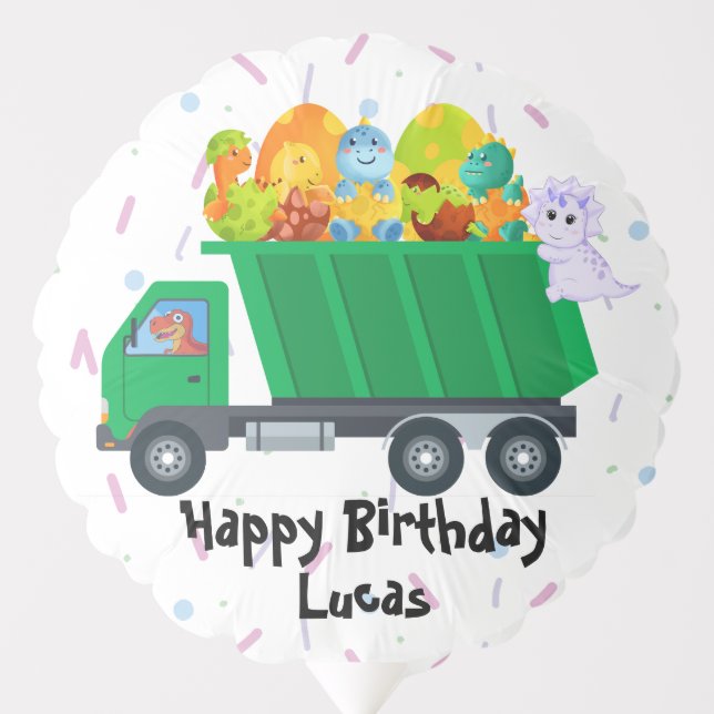 Cute baby dinosaur egg garbage truck Birthday Part Balloon (Front)