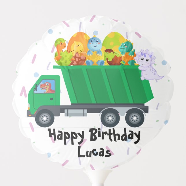 Cute baby dinosaur egg garbage truck Birthday Part Balloon (Front)