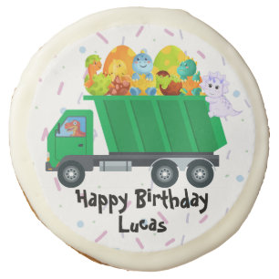 Cute baby dinosaur egg garbage truck Birthday Part Sugar Cookie