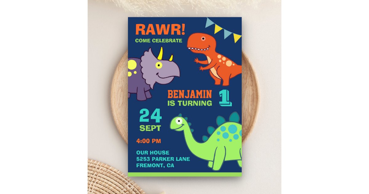 Cute Baby Dinosaur First Birthday Party Invitation | Zazzle