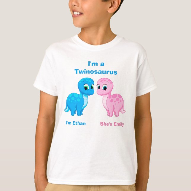 Cute Baby Dinosaur Fraternal Twins Personalized T-Shirt (Front)