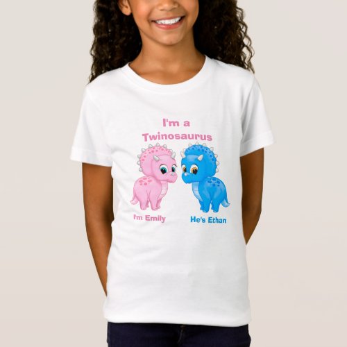 Cute Baby Dinosaur Fraternal Twins Personalized T_Shirt