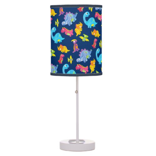 Cute Baby Dinosaur Funny Navy Blue Pattern Boys Table Lamp