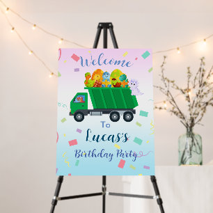 Cute baby dinosaur garbage truck Birthday Boy Name Foam Board