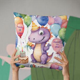 Cute Baby Dinosaur Girls Personalized Birthday Throw Pillow