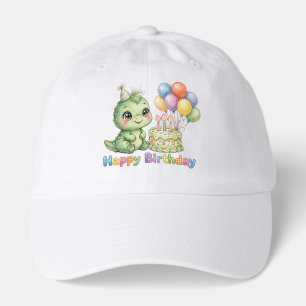 Cute Baby Dinosaur Happy Birthday Cake and Balloon Hat