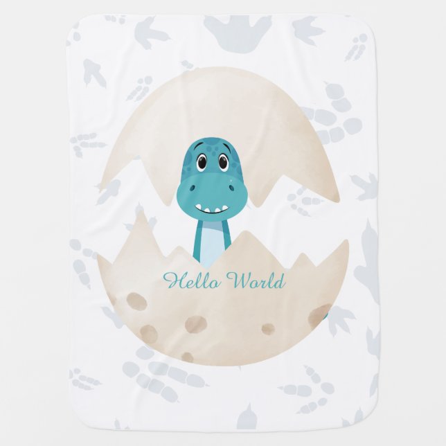 Cute Baby Dinosaur Hatching Hello World Blanket (Front)