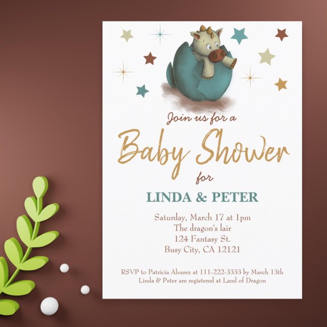 Cute Baby Dinosaur Hatching Neutral Baby Shower Invitation