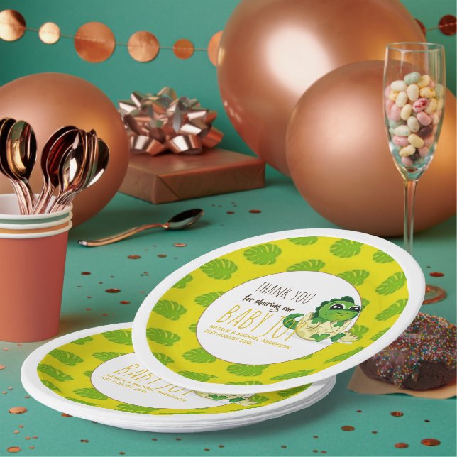 Cute Baby Dinosaur Hatching Shower Party Jurassic Paper Plates (Multi)