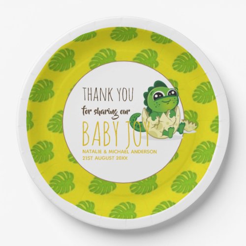 Cute Baby Dinosaur Hatching Shower Party Jurassic Paper Plates