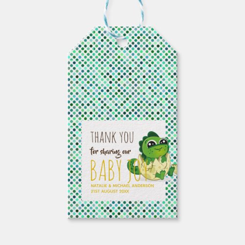 Cute Baby Dinosaur Hatching Shower Party Polkadot Gift Tags