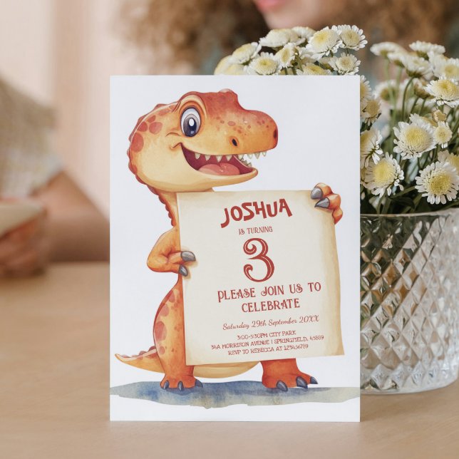 Cute Baby Dinosaur I Sign Kids Birthday Party Invitation (Creator Uploaded)