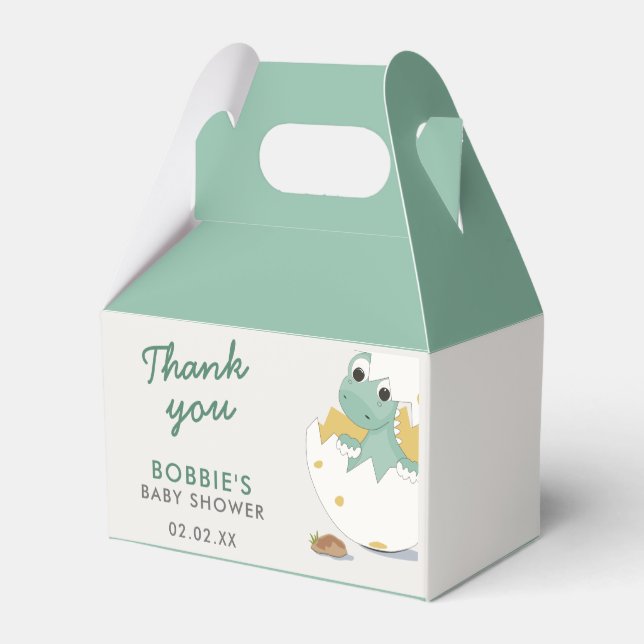 Cute Baby Dinosaur in Egg Gender Neutral Shower Favor Boxes (Back Side)