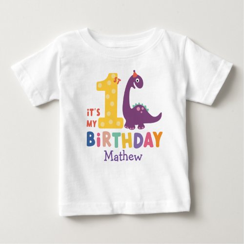 Cute Baby Dinosaur Its My 1st Birthday Baby T_Shirt