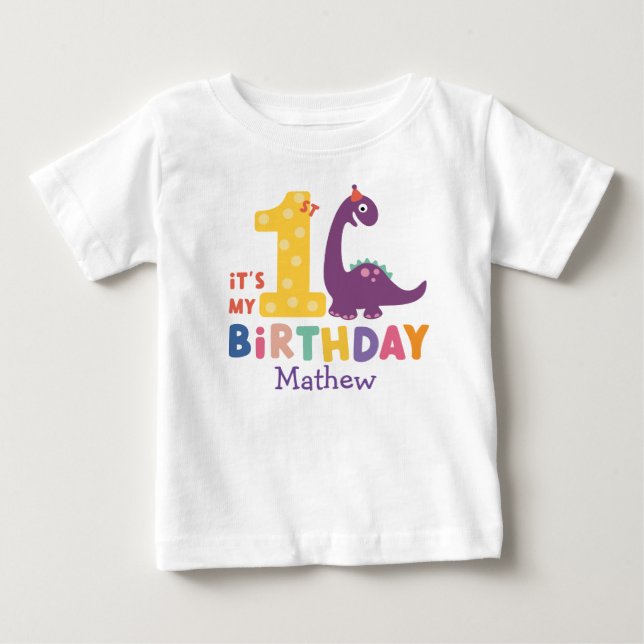 Cute Baby Dinosaur It's My 1st Birthday T-Shirt (Front)