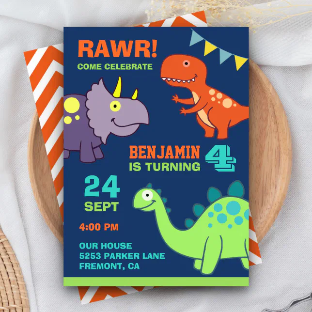 Cute Baby Dinosaur Kids Birthday Party Invitation | Zazzle