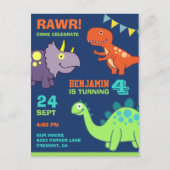 Cute Baby Dinosaur Kids Birthday Party Invitation Postcard (Front)