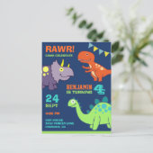 Cute Baby Dinosaur Kids Birthday Party Invitation Postcard (Standing Front)