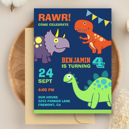 Cute Baby Dinosaur Kids Birthday Party Invitation Postcard