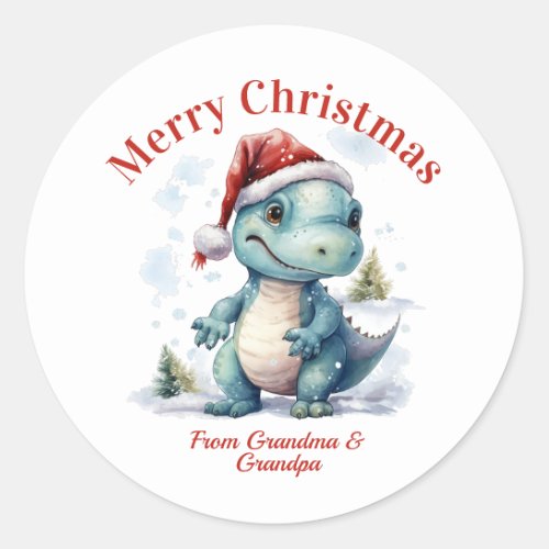 Cute Baby Dinosaur Merry Christmas Classic Round Sticker