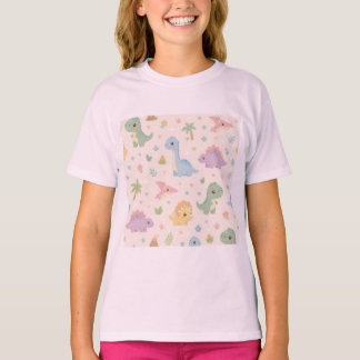 Cute Baby Dinosaur Pastel Seamless Pattern for Kid T-Shirt
