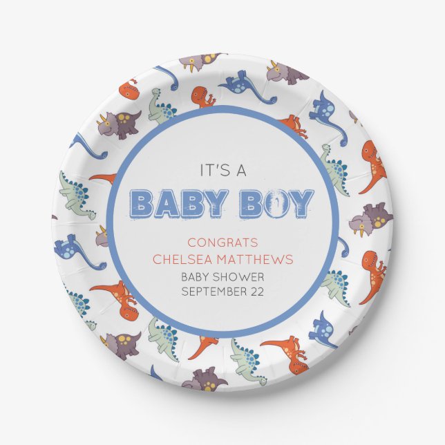Cute Baby Dinosaur Pattern Print Paper Plates (Front)
