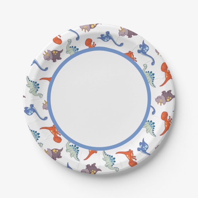 Cute Baby Dinosaur Pattern Print Paper Plates (Front)