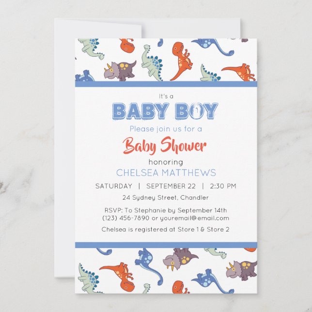 Cute Baby Dinosaur Pattern Print Personalized Invitation (Front)