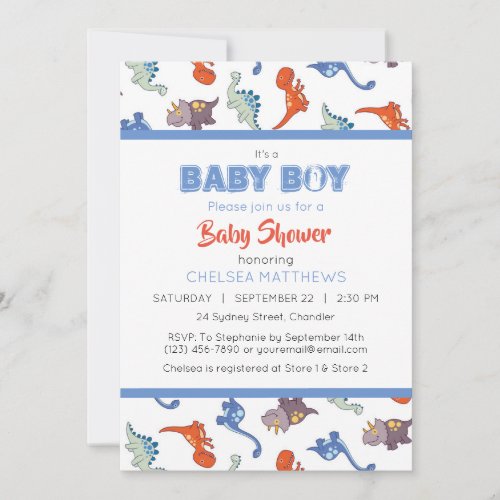 Cute Baby Dinosaur Pattern Print Personalized Invitation