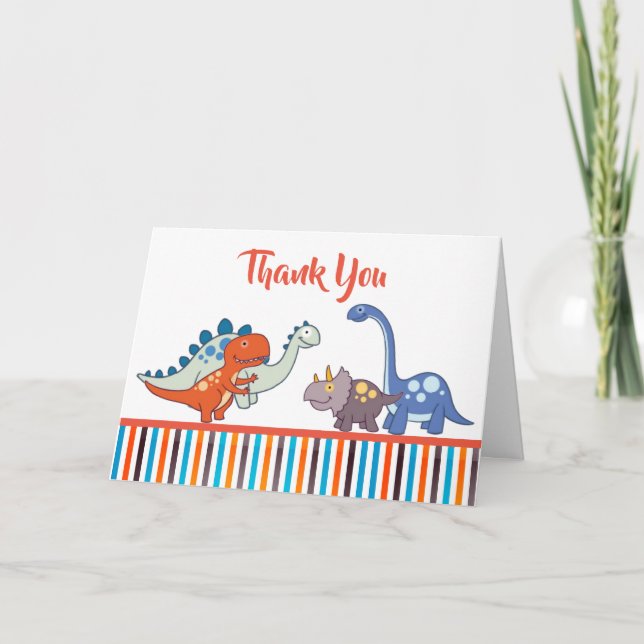 Cute Baby Dinosaur Pattern Print Personalized Thank You Card (Front)