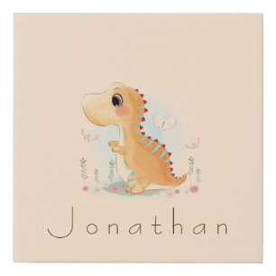 Cute Baby Dinosaur Personalized Faux Canvas Print