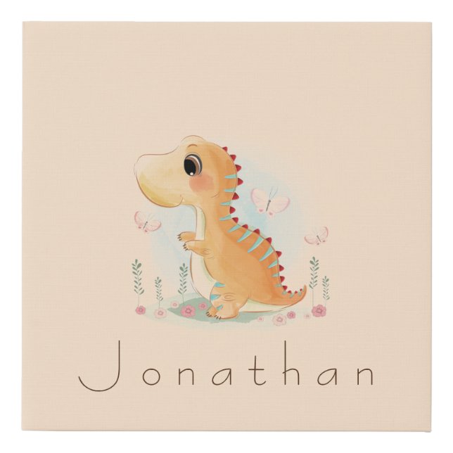 Cute Baby Dinosaur Personalized Faux Canvas Print (Front)