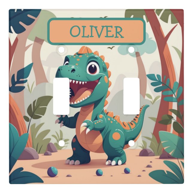 Cute Baby Dinosaur Personalized Light Switch Cover (Front)