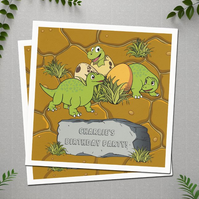 Cute Baby Dinosaur Prehistoric Cartoon Birthday Napkins (Creator Uploaded)