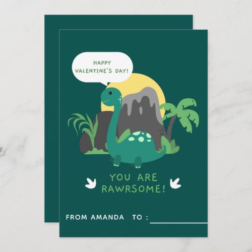 Cute Baby Dinosaur Primary School Valentines Day Holiday Card